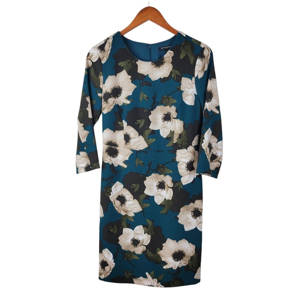 Banana Republic Shirt Dress Size 4 Petite Casual floral Teal Blue Poppy Rose